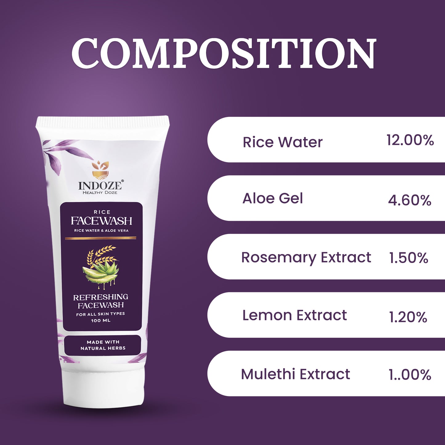 Indoze Refreshing Rice Face Wash